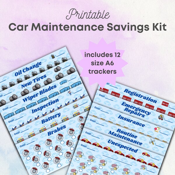 Car Maintenance Savings Kit A6 Printable | Cash Envelope System | Budgeting and Finance | Planners and Trackers