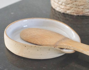 Speckled Stoneware Spoon Rest, Handmade Pottery Kitchen Decor