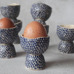 Juego de 6 huevos de cerámica para huevos duros y suaves para desayuno  (azul)