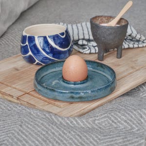 Handcrafted Deep Ocean Blue Egg Cup with Plate
