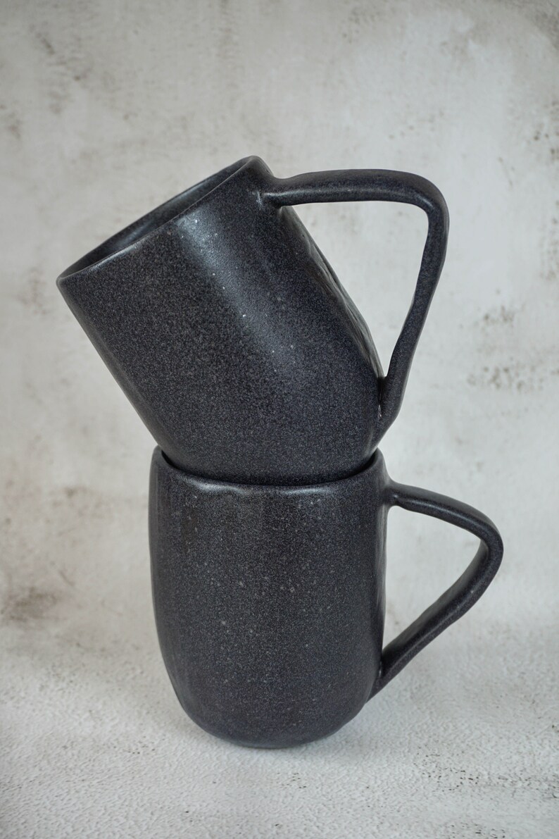 Handmade Stoneware Mug Black Large Cappuccino Cup image 8