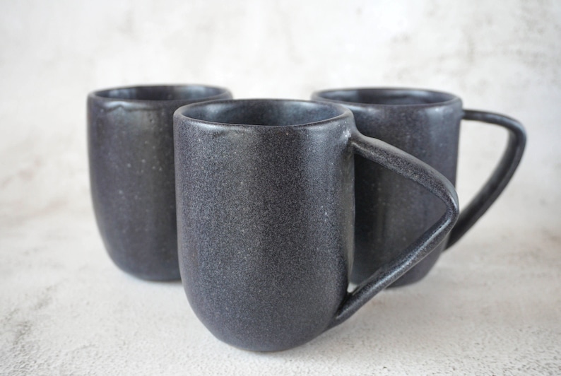 Handmade Stoneware Mug Black Large Cappuccino Cup image 1