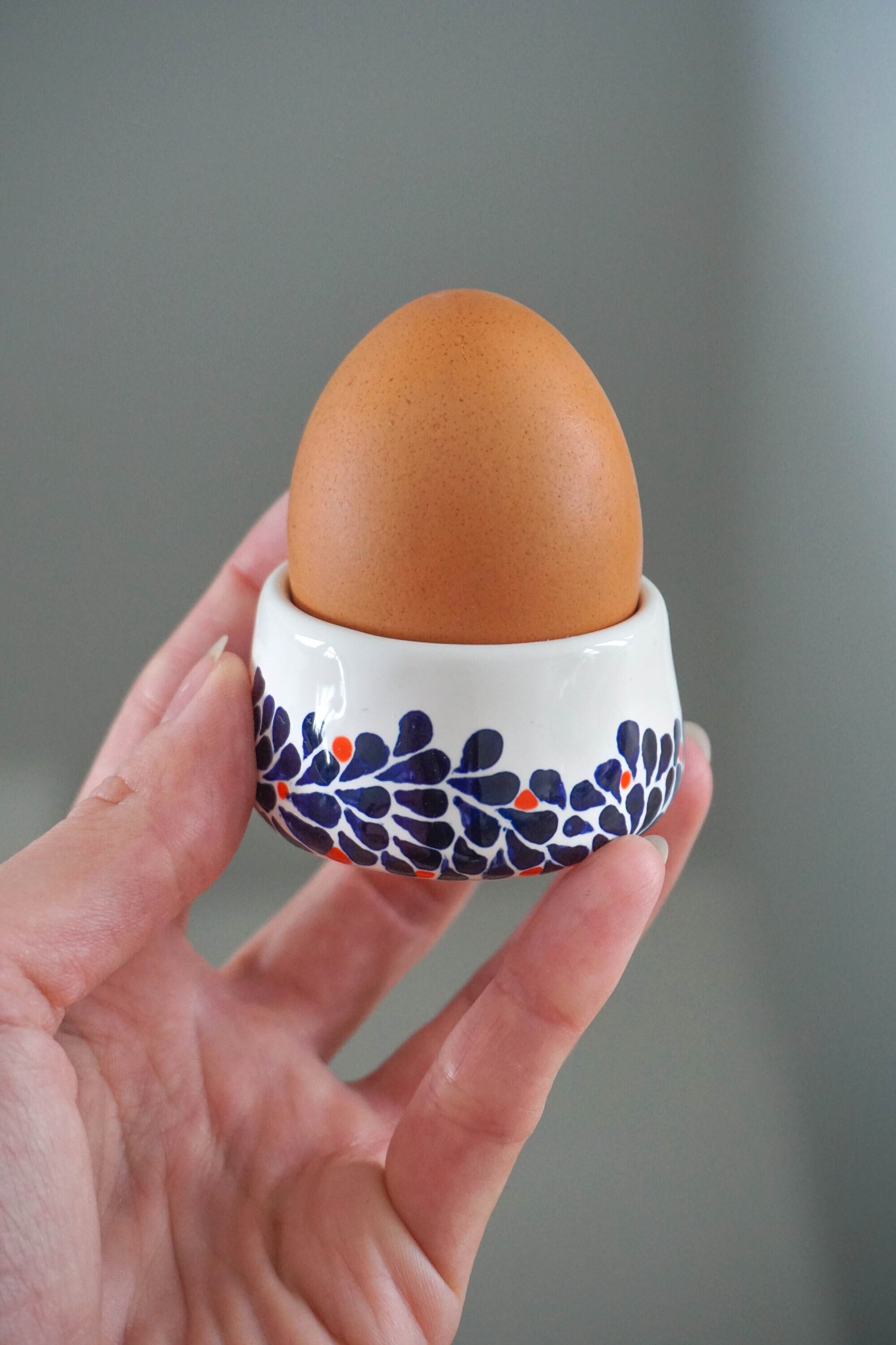 Handmade Ceramic Egg Cup: Floral Design