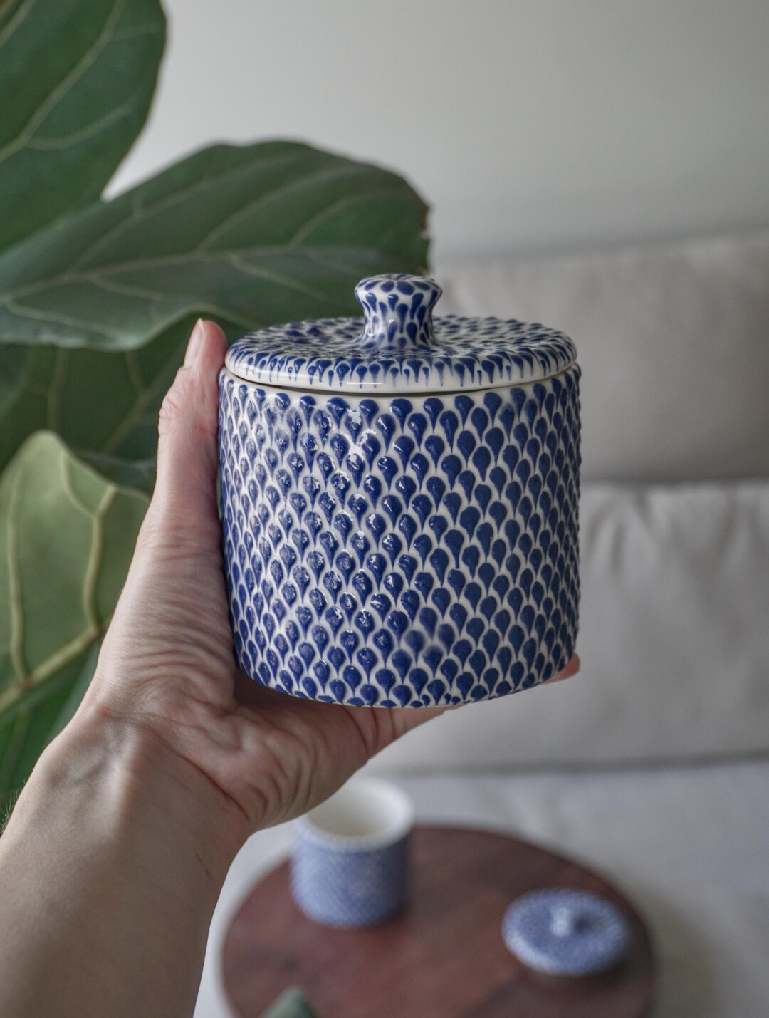 Ceramic Container With Lid, Ceramic Rustic Salt Cellar Hand Painted - Etsy