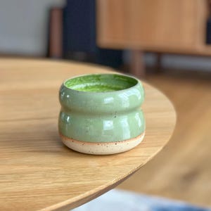 Speckled Stoneware Matcha Mug: Handleless Pottery Cup, Green Glaze