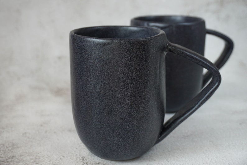 Handmade Stoneware Mug Black Large Cappuccino Cup image 2