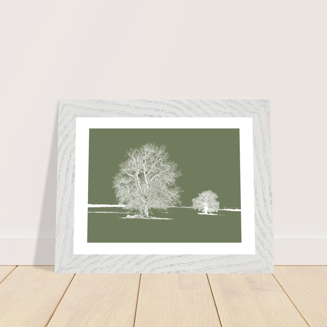English Countryside Framed Art Print – White Trees on Green, Oak/ash ...