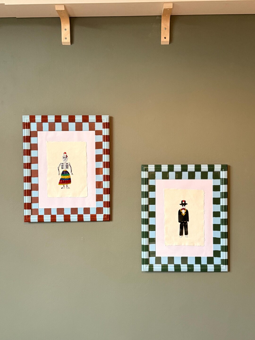 Checker Board Hand Painted Photo Frame Pair With Calavera Art - Etsy