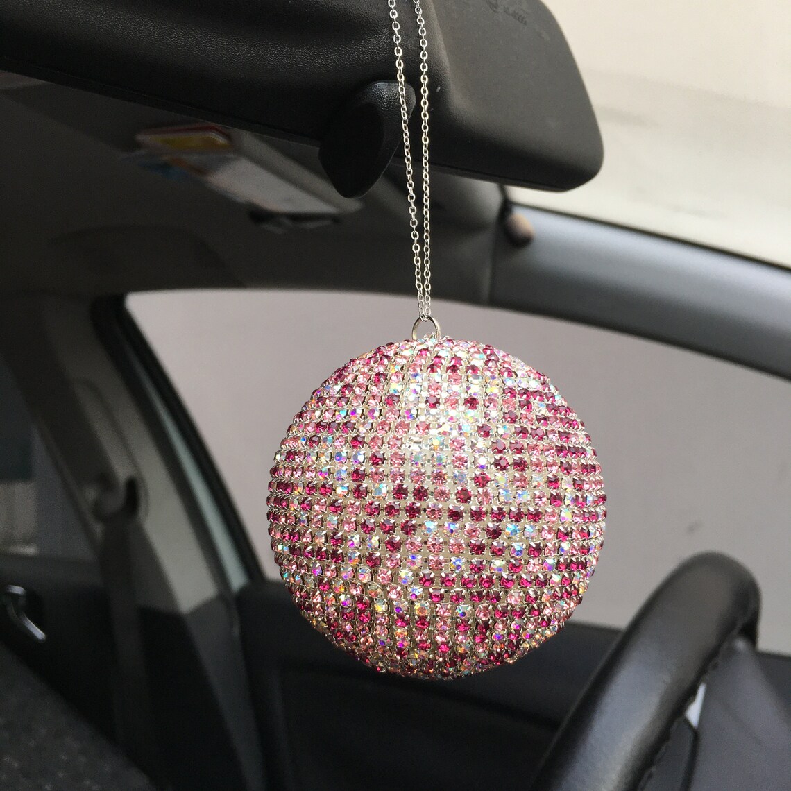 Crystal Disco Ball Car Rear View Mirror Hanging Ornament Etsy