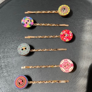 Flat barrettes hair clips vintage buttons fine unique handmade