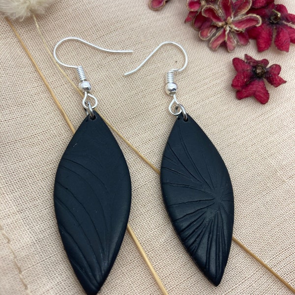 Boucles d'oreilles noires à motif, acier inoxydable pâte polymère acier inoxydable anti allergie nickel free