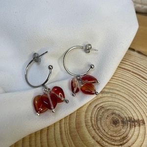 Stainless steel silver heart pearl hoop earrings - Valentine&#39;s Day heart love mini pendant charms