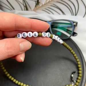 Cadena para GAFAS con mensaje, cuentas, letras, cordones para gafas de colores