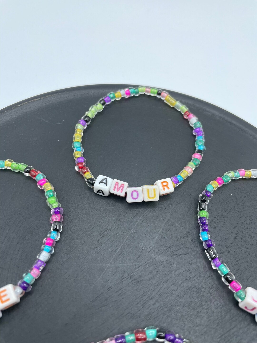 Bracelet Transparent Multicolored Beads Love Love Joy Words Poetry ...