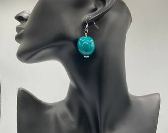 Duck blue earrings - recycling - unique pair - stainless steel - nickelfree - silver - light dangling simple beads -