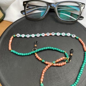 Cadena para gafas Eagle Vision con mensaje, cuentas y letras, cordones de colores