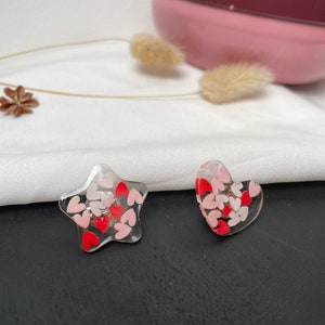 Pin de resina corazones de colores Día de San Valentín transparencia blanco rosa rojo estrella corazón
