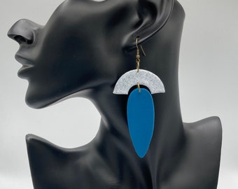 Boucles d'oreilles pendantes bleues - 3 Styles - texture fleurie, grandes légères et originale, modèles uniques - attaches acier inoxydable