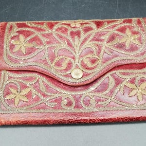 1.Q. aus dem 20.Jahrhundert, osmanischer türkischer antiker Ledergeldbeutel Geldbörse mit goldenem Faden bestickt - Sammlerstück Wohnkultur Geschenk für sie