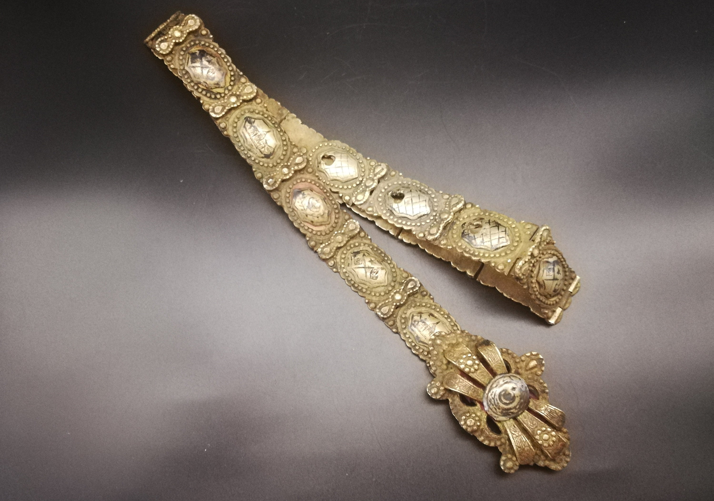 Mid Century, Ottoman Style Turkish Niello Brass Belt W  display picture 1