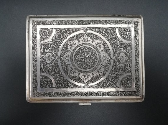 Middle Eastern antique silver cigarette case engr… - image 2