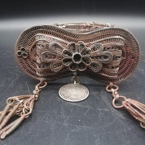 1900&#39;s Ottoman Turkish wedding belt w/ fligree buckle stamped - Collectable belt Home decor