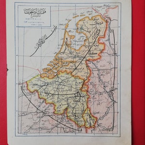 C 19th Ottoman map of Benelux countries - Antique ephemera - Home decor Wall decor