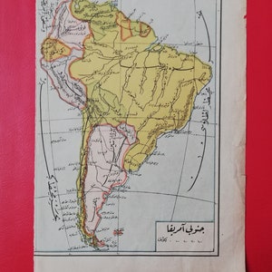 C 19th Osmanische Karte von Südamerika - Antike Ephemera - Wohnkultur Wanddekor