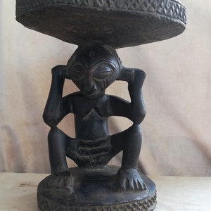 African antique ethnic tribal hand carved stool / home  furniture from DRC - Ethnic item Collectable Home decor