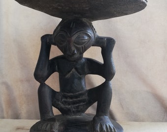 African antique ethnic tribal hand carved stool / home  furniture from DRC - Ethnic item Collectable Home decor
