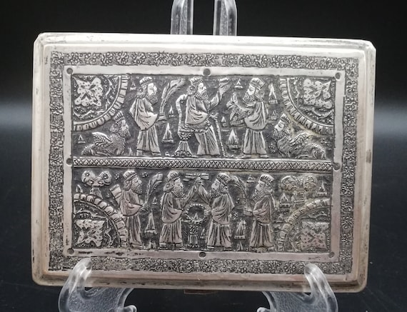 Middle Eastern antique silver cigarette case engr… - image 3