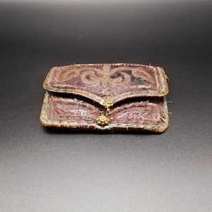 XIXe siècle, pochette portefeuille porte-monnaie ottomane turque en cuir antique brodée de fil doré - Cadeau de collection pour la maison