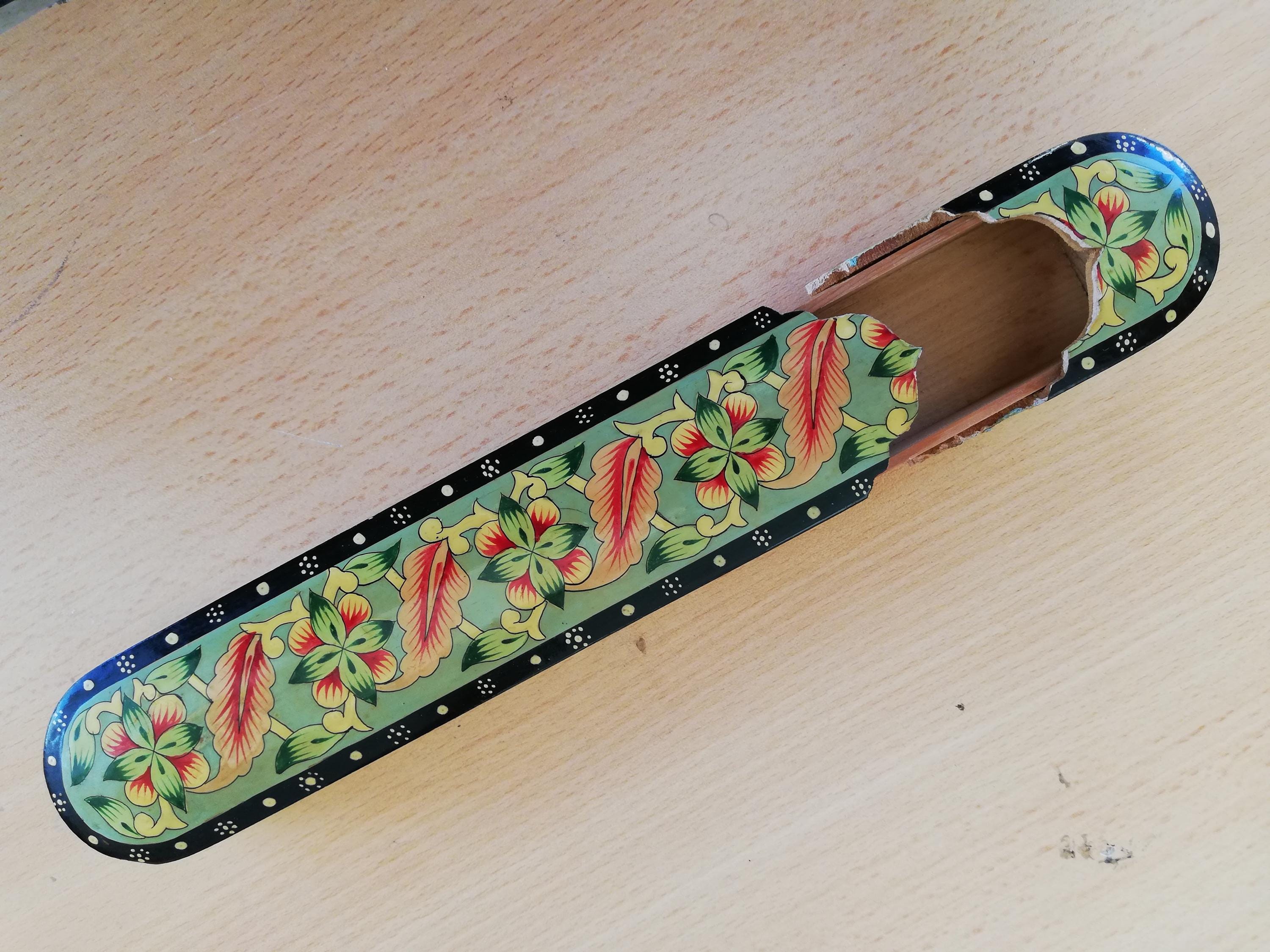 1980's Uzbek pen box / kalemdan with illumination hand painted - Desk top decor Office decor
