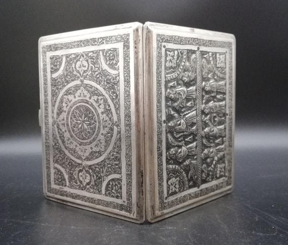 Middle Eastern antique silver cigarette case engr… - image 6