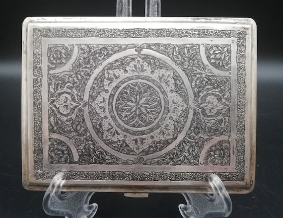 Middle Eastern antique silver cigarette case engr… - image 4
