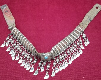 1900's Ottoman Middle Eastern antique silver choker w/ original fabric band - Gift for her Collectable