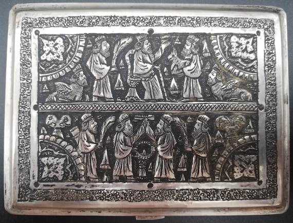 Middle Eastern antique silver cigarette case engr… - image 8