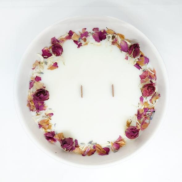 Bougie Coupe Fleurie Bois de Rose à La Cire Soja