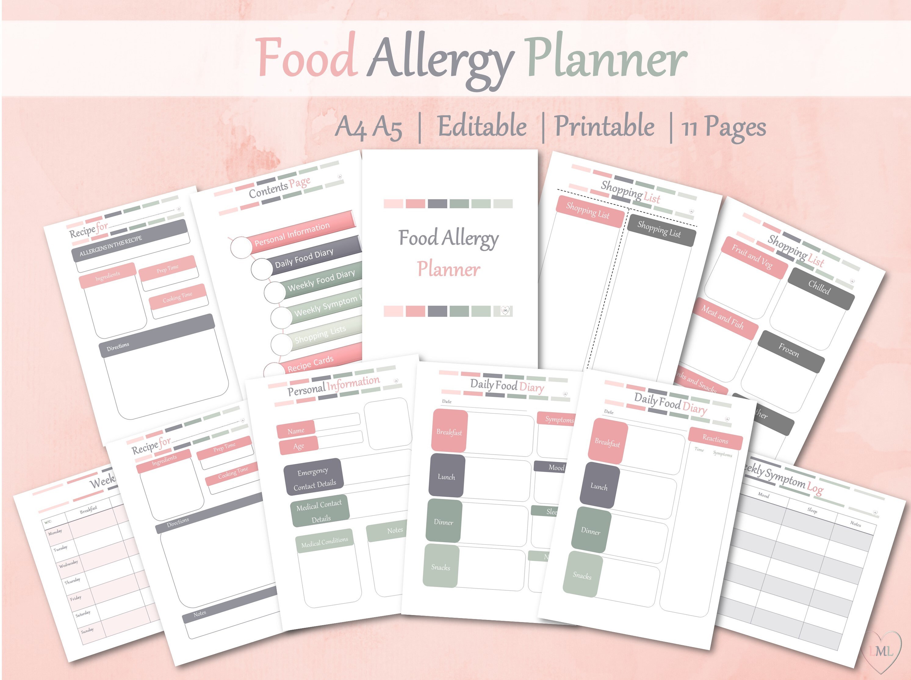 Food Allergy Planner Food Diary Printable Allergy Diary - Etsy UK