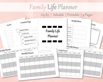 Family Life Planner | Family Diary | Weekly Planner | Monthly Planner | Weekly Schedule | Family Planner Printable | Instant download