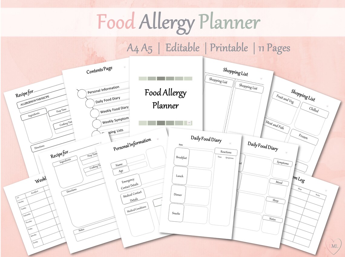 Food Allergy Planner Food Diary Printable Food Diary - Etsy