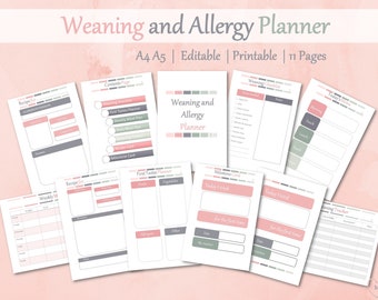 Weaning and Allergy Planner |  Weaning Meal Planner | Allergy Journal | Weaning Tracker |  Baby Feeding | Baby Meal Plan | Instant Download