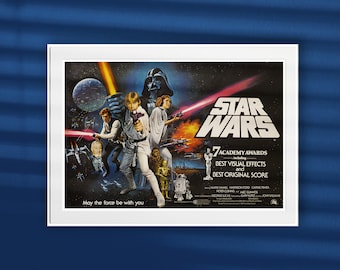 Star Wars (1977) – Britisches Filmplakat – Premium-Poster von George Lucas – Dekoration für Ihr Zuhause – Kultfilm