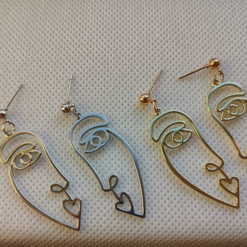 Abstract Face Silver Earrings Line Art Earrings Quirky Etsy UK