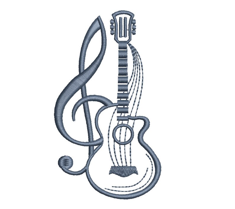Guitar with tremble clef machine embroidery design  etsy