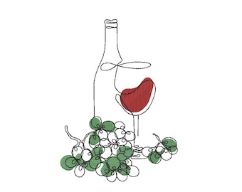 Wine Glass and Bottle Machine Embroidery Design