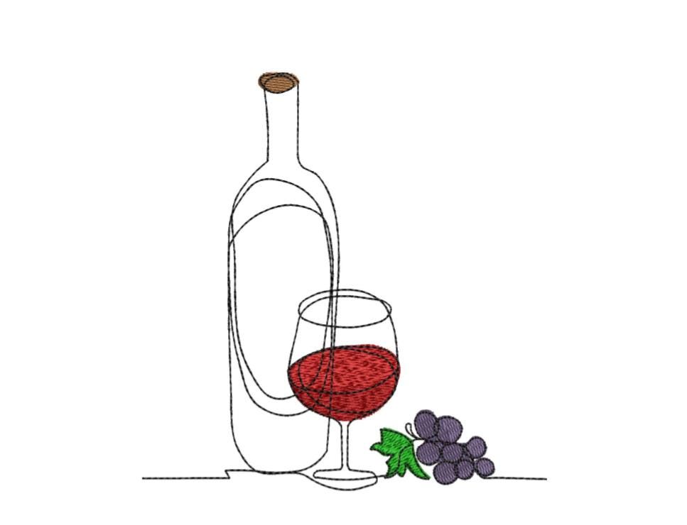 Wine Glass and Bottle Machine Embroidery Design