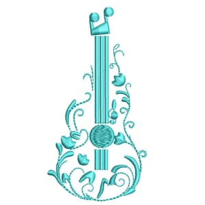 Floral Guitar Machine Embroidery Design