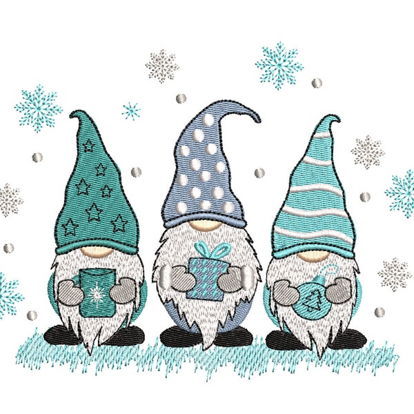 Three Christmas Gnomes embroidery design