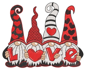 4 Valentine Gnomes, Love Embroidery File